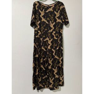 Anthropologie Traffic People black and Gold bird print casual jumpsuit XL